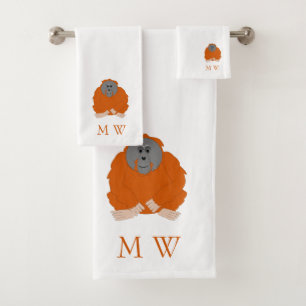 Orangutan Design Monogrammed Bath Towel Set