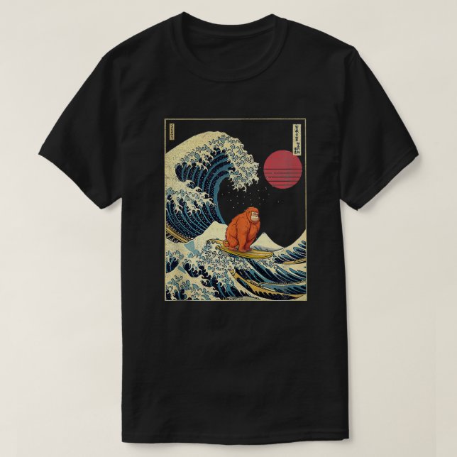 Orangutan Japanese Kanagawa Wave Funny Surf Animal T-Shirt (Design Front)