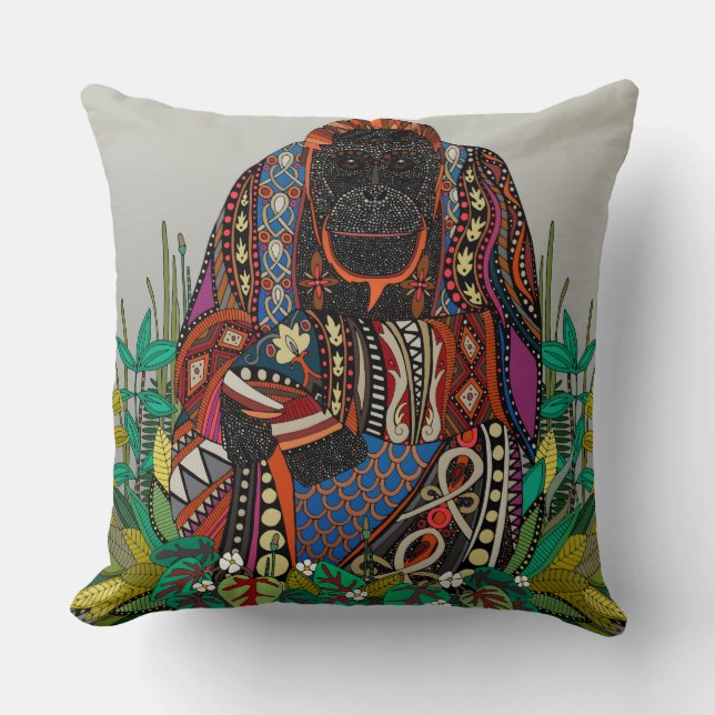 orangutan king pewter throw pillow (Front)