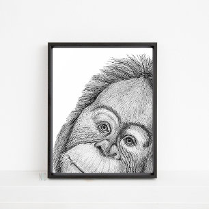 Orangutan Monkey Black and White Line Wall Art