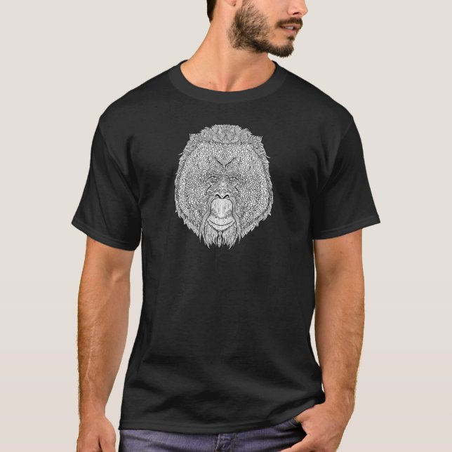 Orangutan Monkey Tee - Tattoo Art Style Colouring (Front)