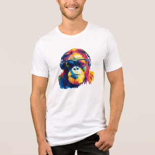 Orangutan Portrait Glasses Watercolour Painting Tri-Blend Shirt