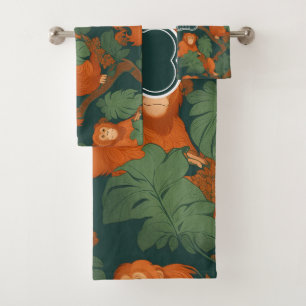 Orangutan Retro Colourful Personalised Pattern Bath Towel Set