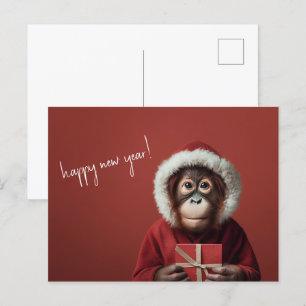 Orangutan Santa Happy New Year Postcard