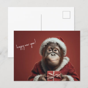 Orangutan Santa Happy New Year Postcard