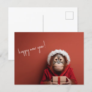 Orangutan Santa Happy New Year Postcard
