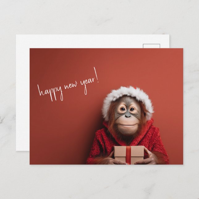 Orangutan Santa Happy New Year Postcard (Front/Back)
