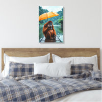 Orangutan with Orange Umbrella