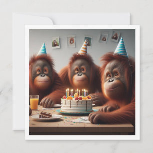 Orangutangs celebrating, ape picture birthday invitation