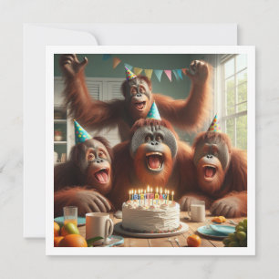 Orangutangs celebrating, ape picture birthday invitation