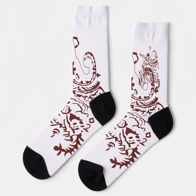 Orangy Red decorative Design Socks (Left)