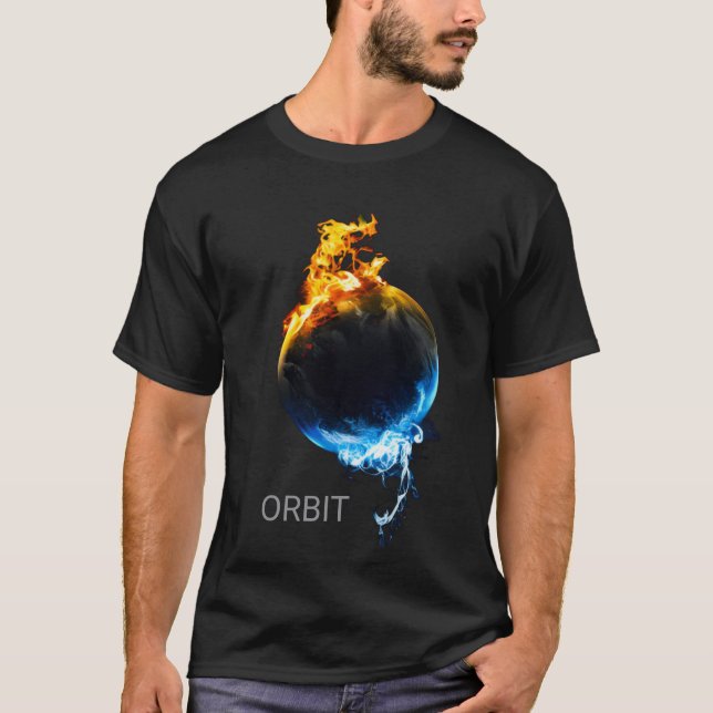 ORBIT" Elemental Fire & Ice Globe Graphic T-Shirt  (Front)