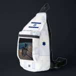 Orbital Dreidel Sling Bag<br><div class="desc">For aspiring astronauts: A manned Chanuukah dreydel (dreydel) in orbit over the Middle East. The background image resembles spacecraft hull plates,  and there are also an Israeli flag and roundel (star).  Customise by adding your own text.

Earth image courtesy NASA.</div>