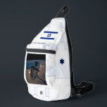 Orbital Dreidel Sling Bag<br><div class="desc">For aspiring astronauts: A manned Chanuukah dreydel (dreydel) in orbit over the Middle East. The background image resembles spacecraft hull plates, and there are also an Israeli flag and roundel (star). Customise by adding your own text.
Earth image courtesy NASA.</div>