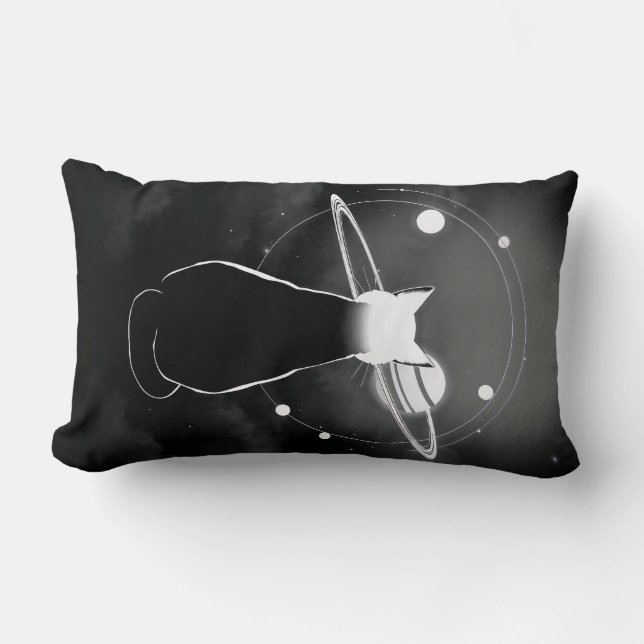 Orbiting Cosmic Cat  Pillow — Minimalist Design (Front)