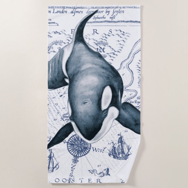 Orca Ancient Blue Beach Towel (Front)
