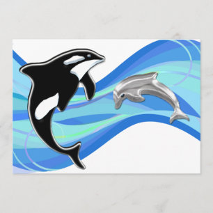 Orca and Dolphin in the Waves Invitation