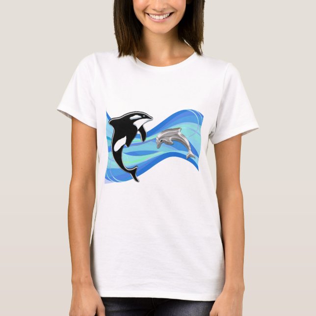 Orca and Dolphin in the Waves T-Shirt (Front)