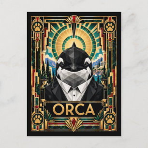 Orca, Art Deco Wildlife Postcard