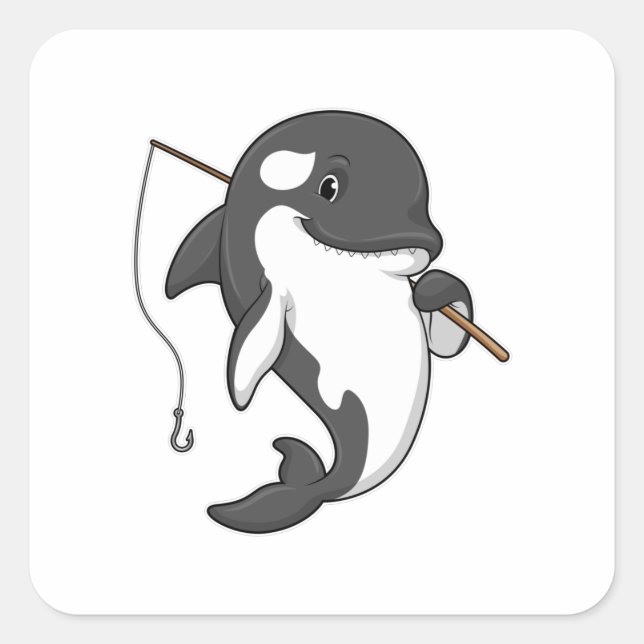 Orca as Fisher with Fishing rod Square Sticker (Front)