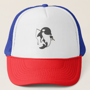 Orca as Fisher with Fishing rod Trucker Hat