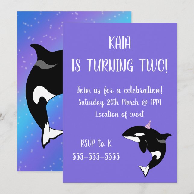 Orca Birthday  Invitation (Front/Back)