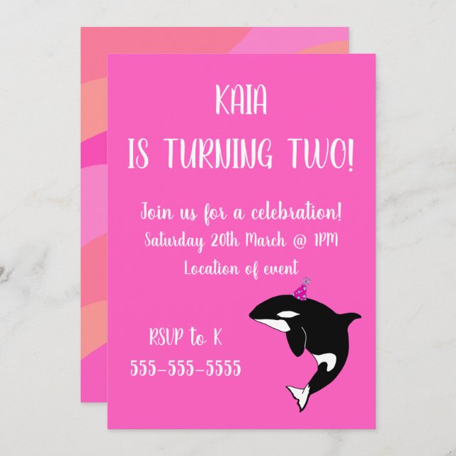Orca Birthday Invitation (Front/Back)