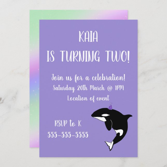 Orca Birthday  Invitation (Front/Back)