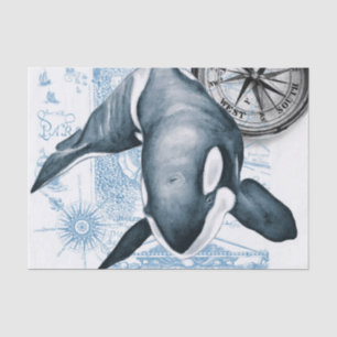 Orca Blue Compass Vintage Map Tissue Paper