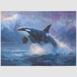 Orca Breaching Near Snowy Mountains Tissue Paper