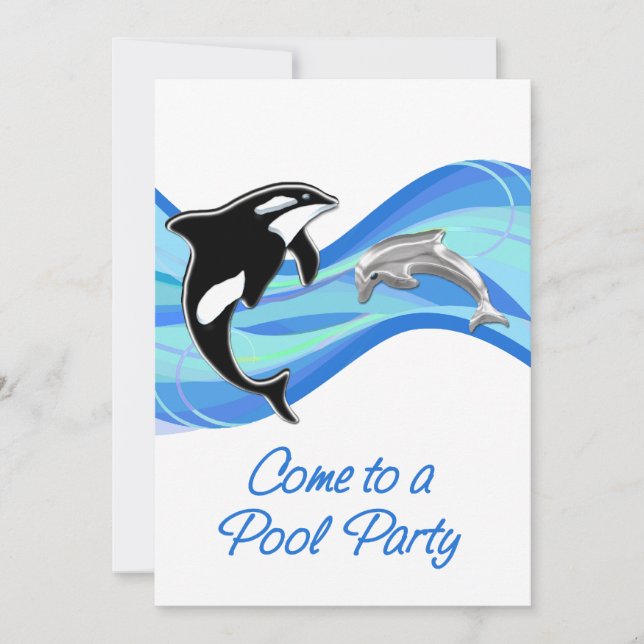 Orca & Dolphin in the Waves Pool Party Invitation (Front)