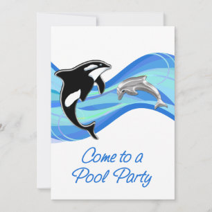 Orca & Dolphin in the Waves Pool Party Invitation