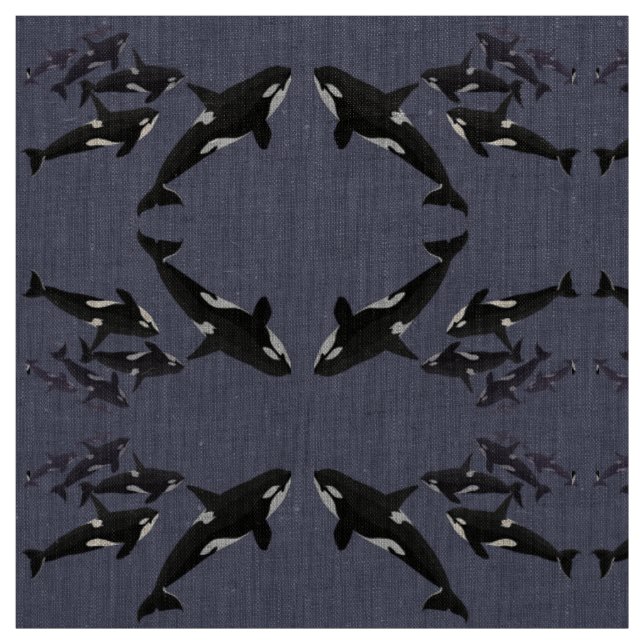 Orca Fabric Killer Whale Art Natural Linen Fabric (Swatch)