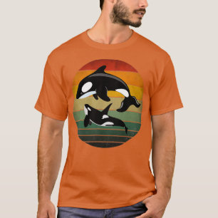 Orca Family Vintage Retro Art Killer Whale Family  T-Shirt