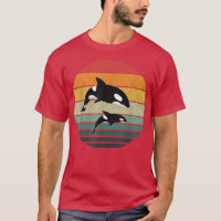 Orca Family Vintage Retro Art, Killer Whale Family