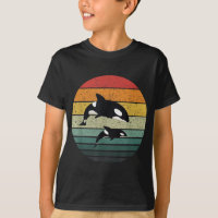 Orca Family Vintage Retro Art, Killer Whale Family