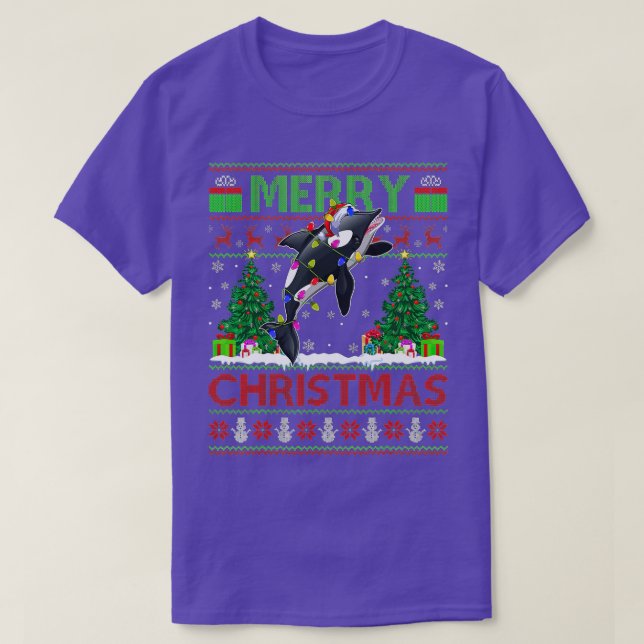 Orca Fish Lover Xmas Lighting Santa Ugly Orca Chri T-Shirt (Design Front)
