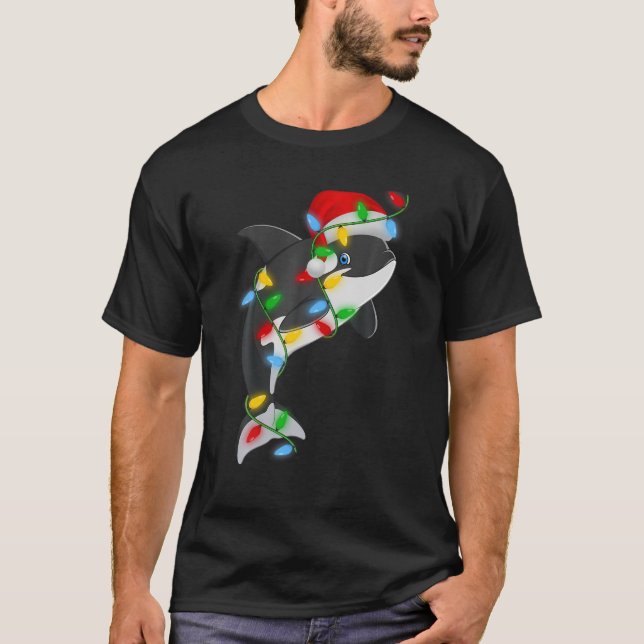 Orca Fish Xmas Lighting Holiday Santa Orca Christm T-Shirt (Front)