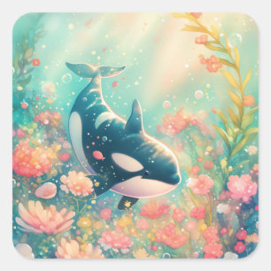 Orca Floral World Square Sticker