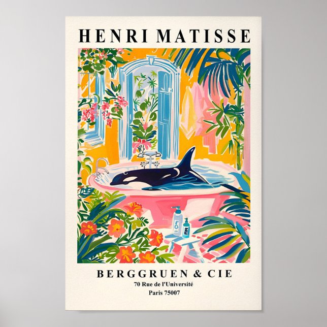 Orca In Bathtub Art Print, Pink Tropical Print, He Poster (Front)