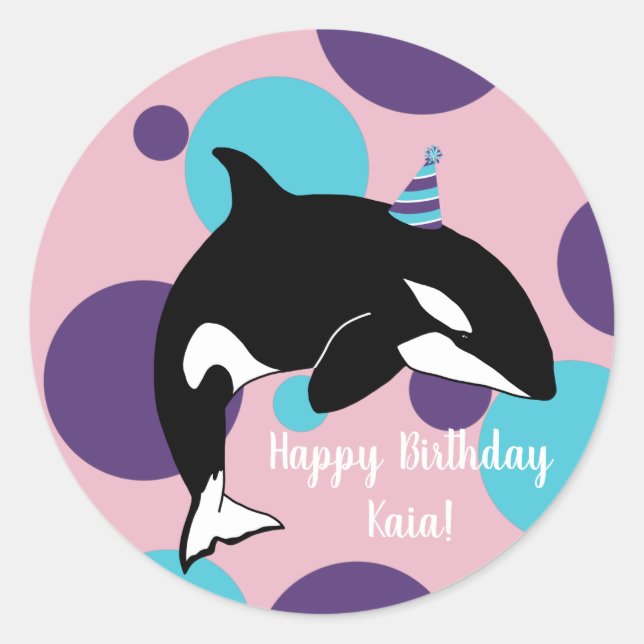 Orca Killer Whale Birthday  Classic Round Sticker (Front)