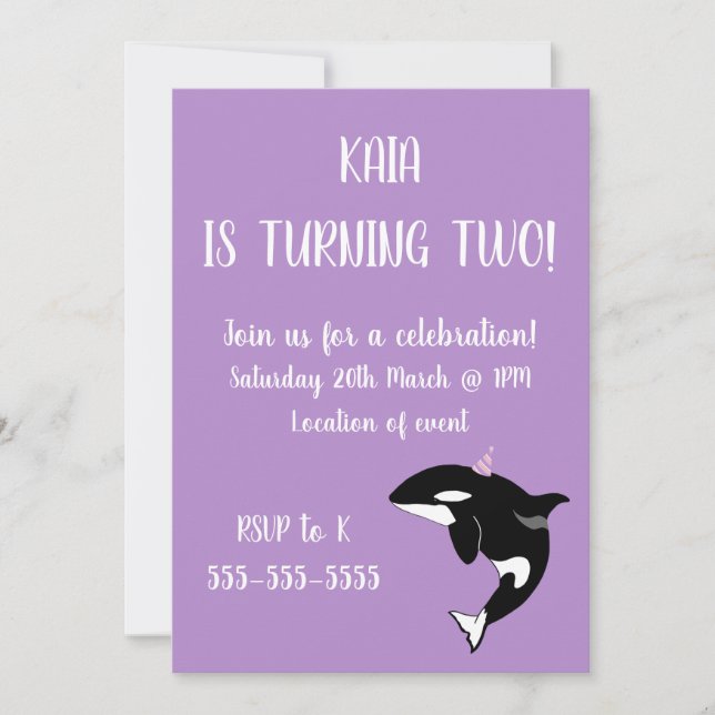 Orca Killer Whale Birthday  Invitation (Front)