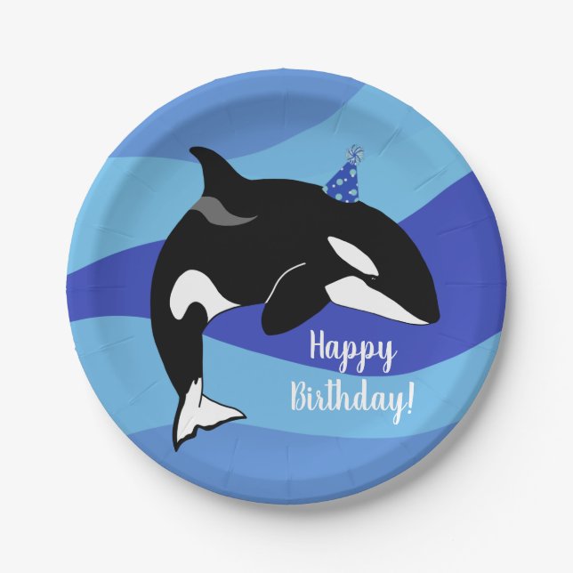 Orca Killer Whale Birthday Supplies Paper Plate (Front)
