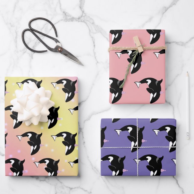 Orca Killer Whale Birthday Wrapping Paper Sheet (Front)