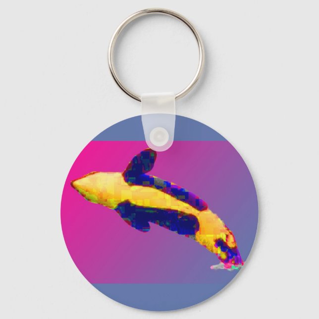 Orca Killer Whale Breaching in Bright Colours Key Ring (Front)