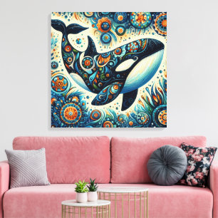 Orca Killer Whale Floral Whimsical Nautical Beach Canvas Print