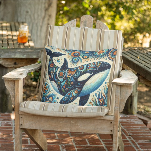 Orca Killer Whale Floral Whimsical Nautical Beach Cushion (Chair)
