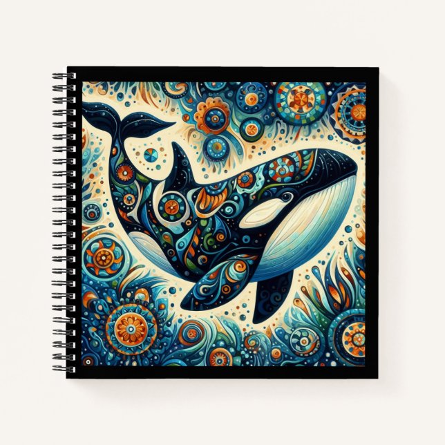 Orca Killer Whale Floral Whimsical Nautical Beach Notebook (Front)