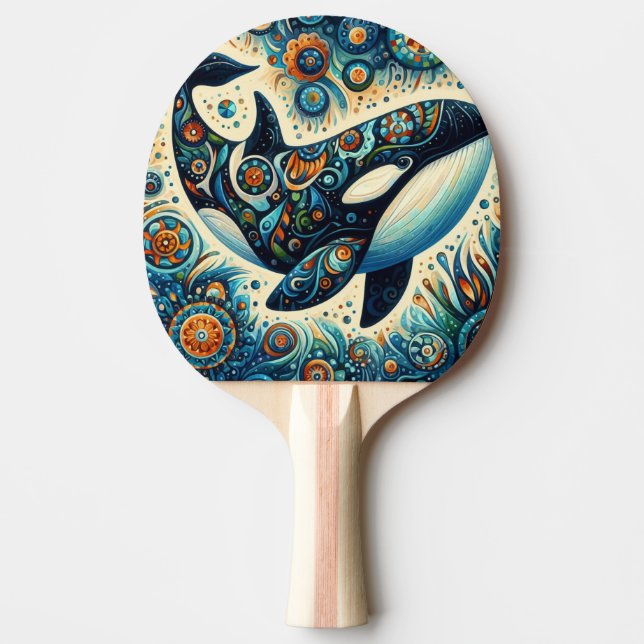 Orca Killer Whale Floral Whimsical Nautical Beach Ping Pong Paddle (Front)