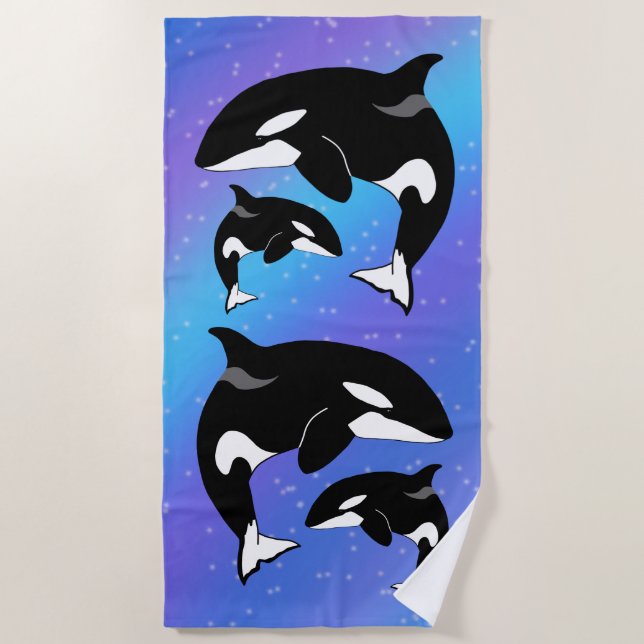 Orca Killer Whale Galaxy  Beach Towel (Front)